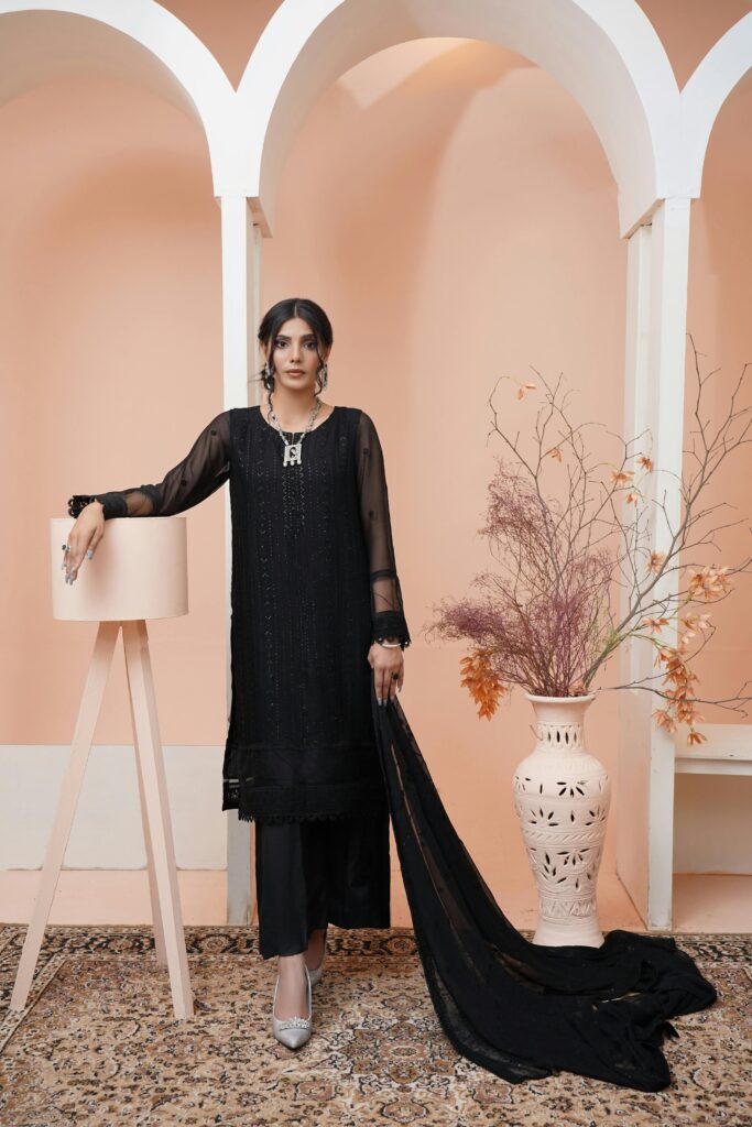 Black Net Embroidered Salwar Kameez Set for Women – Party & Festive Wear